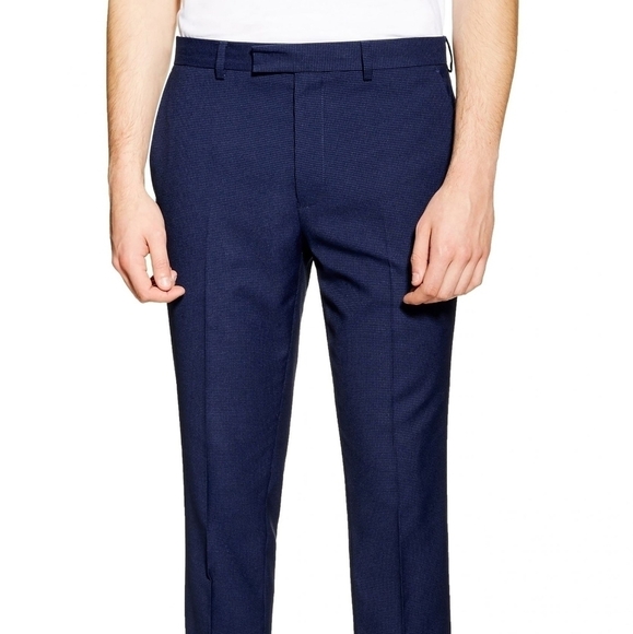 Topshop topman blue ares skinny trouser navy 100 percent wool lined 34" waist - Picture 1 of 15